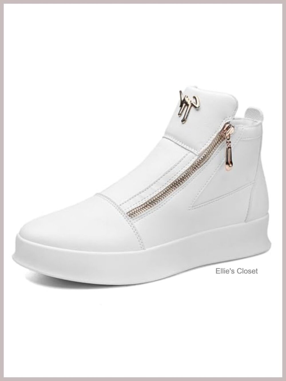 Men's High-Top Leather Fashion Sneakers with Gold Zippers, Comfort Cushioned